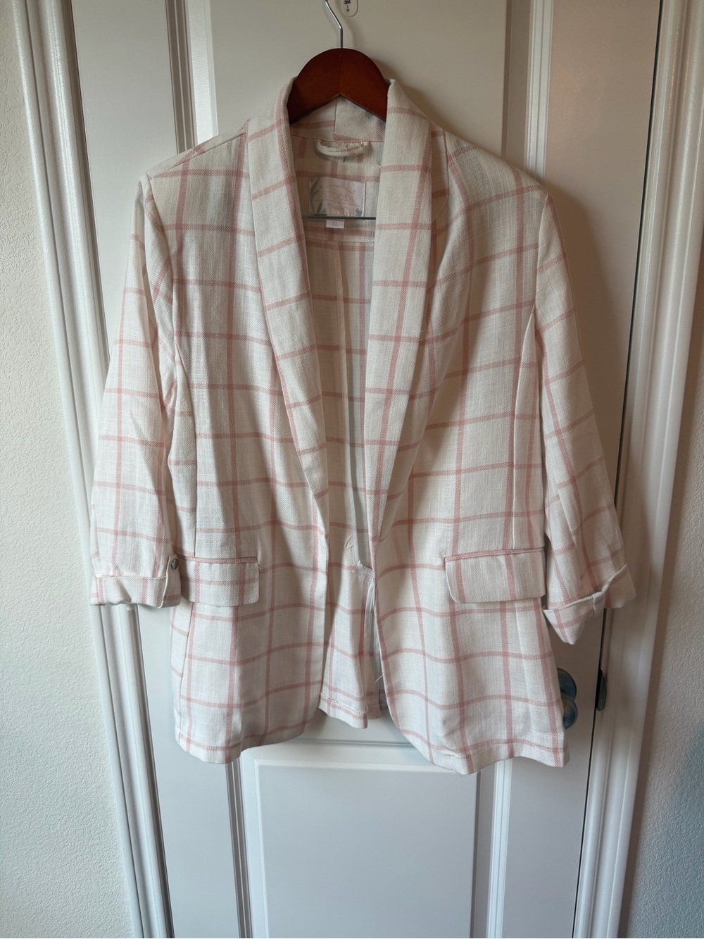 ⚡️Stoosh Cream Blazer with Soft Pink Windowpane